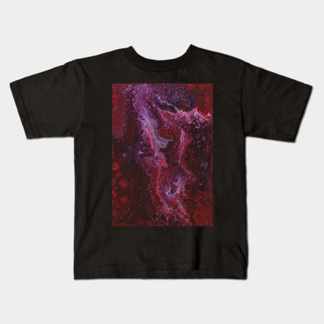 Deep dark red purple paint pour Kids T-Shirt by kittyvdheuvel